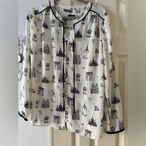 New Talbots Parisian Theme Blouse, size XL